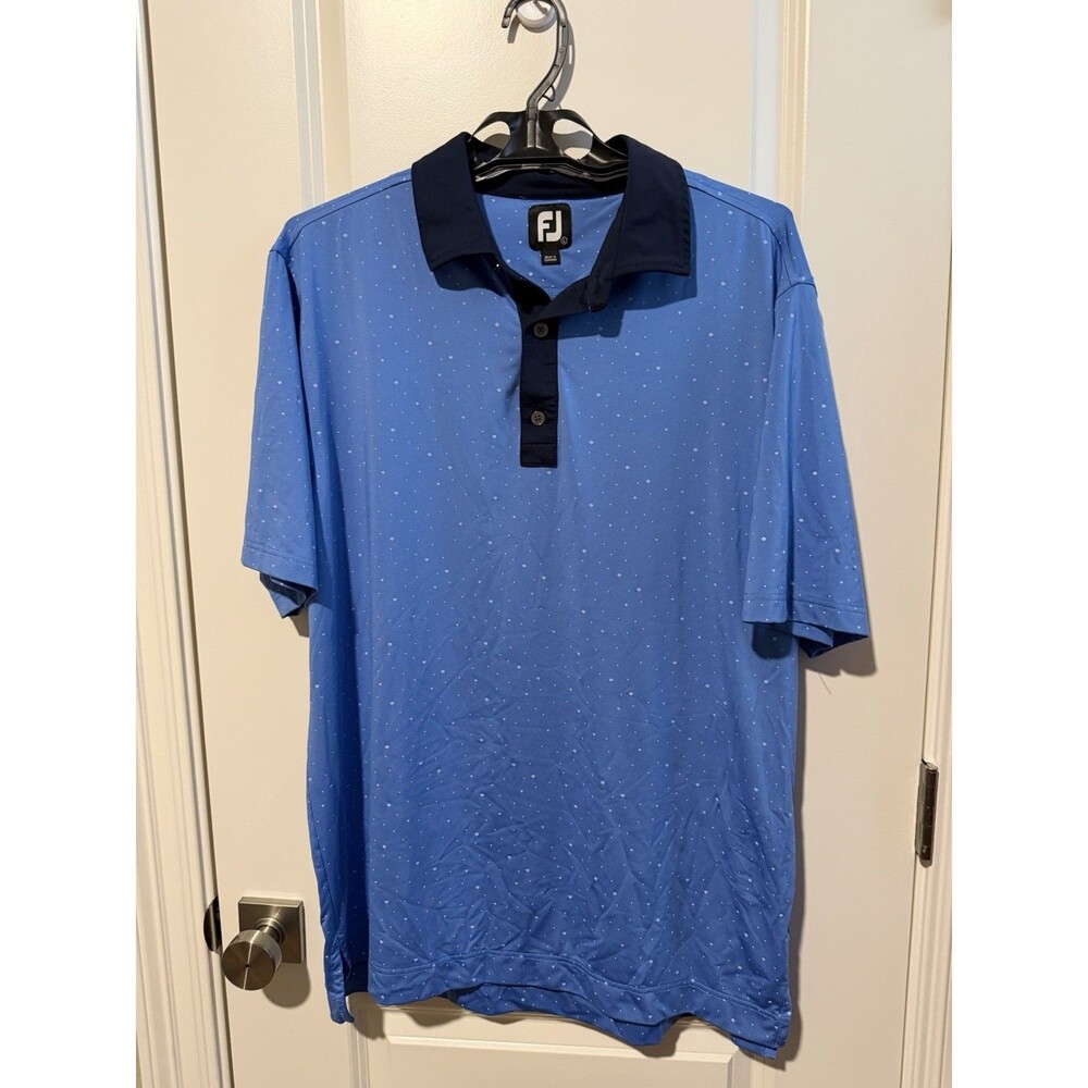 FootJoy FJ Golf Polo Shirt Men’s Large Blue Dot Stretch Performance Short Sleeve